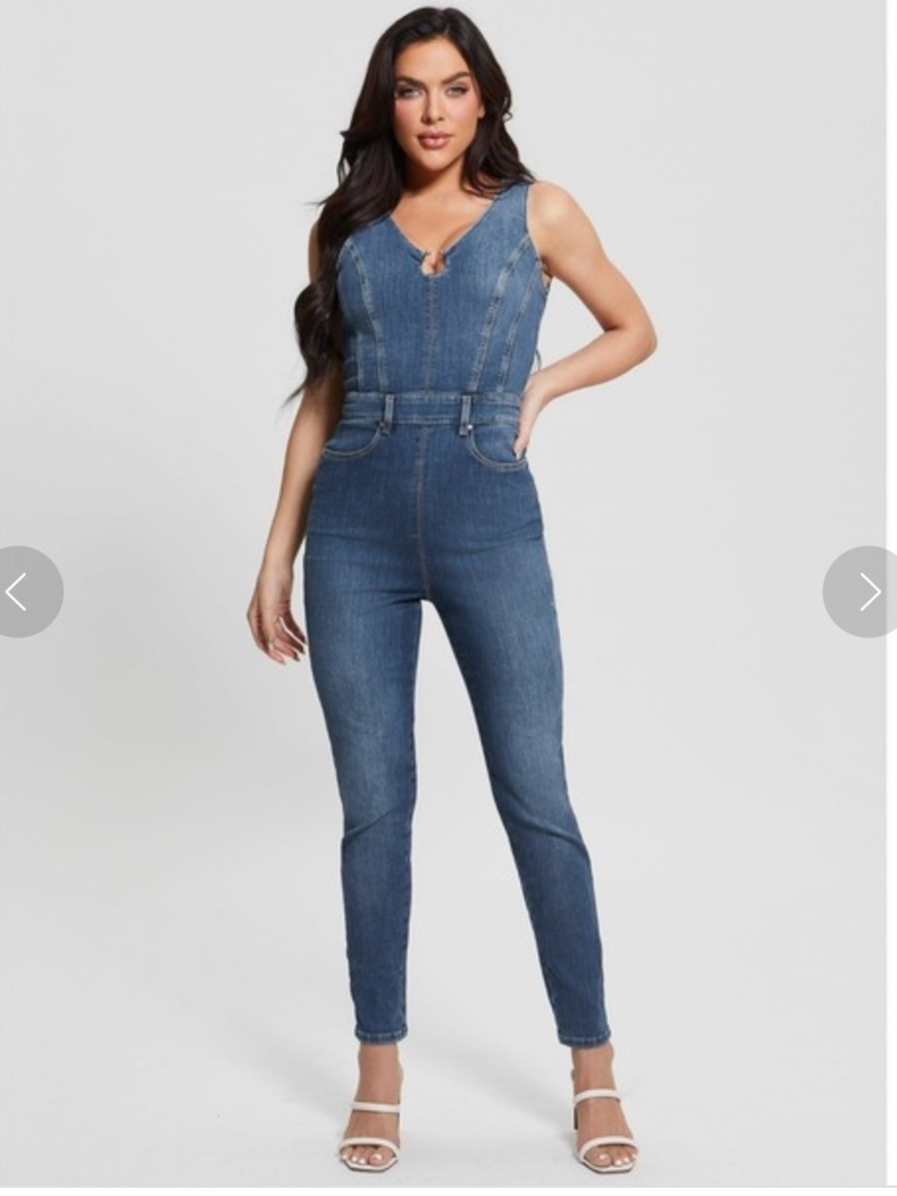 New Guess Dark Blue Denim Sleeveless Jumpsuit SZ S